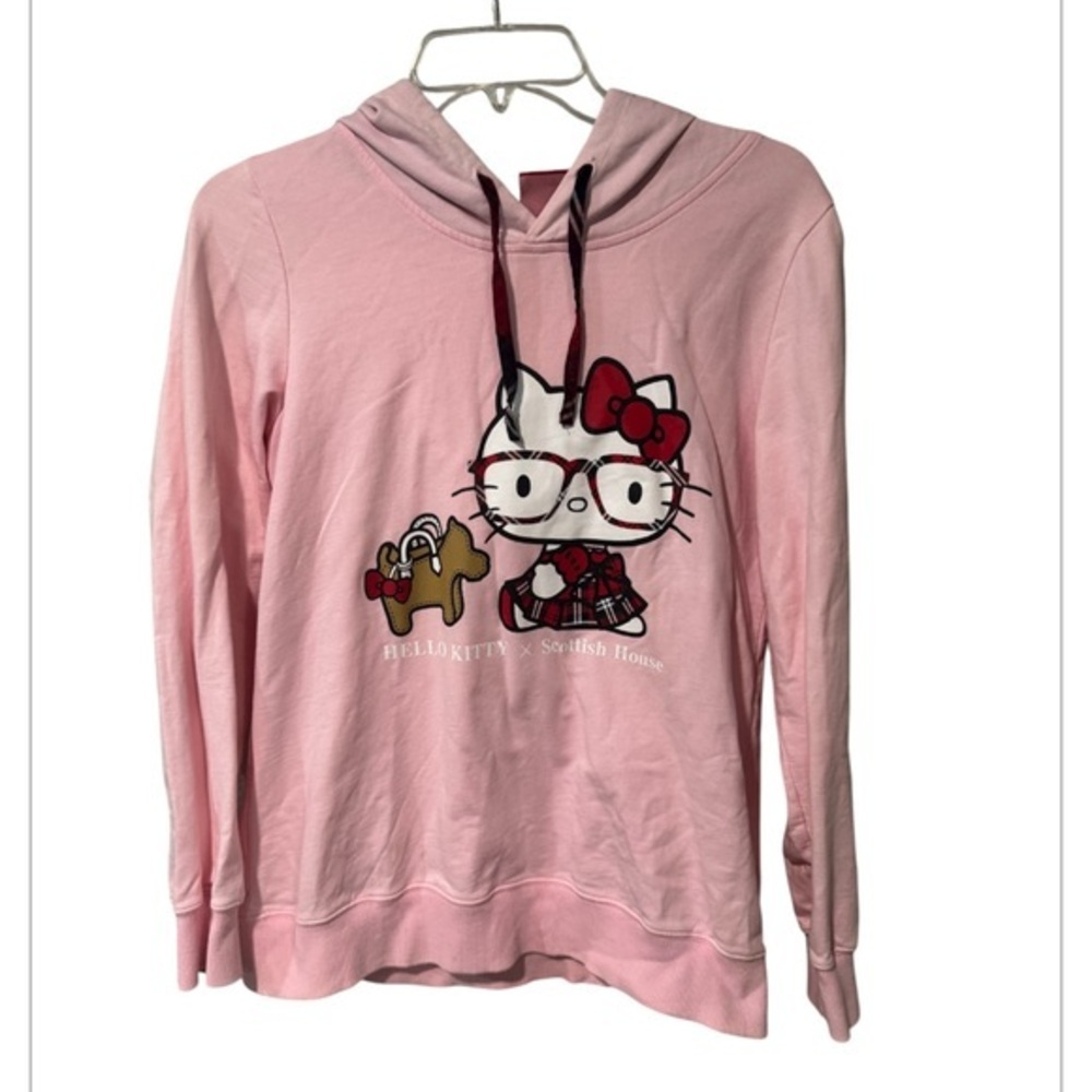 SCOTTISH HOUSE + Hello Kitty Pink Plaid Collar hooded sweatshirt size large